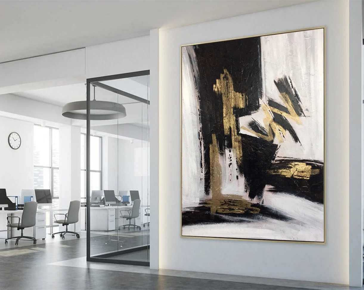 Leaf Hand-painted Days Black Abstract Canvas Artwork TJ6OO